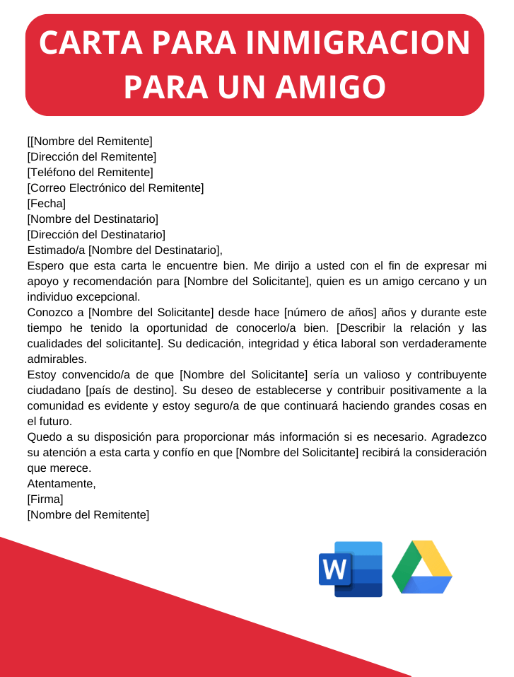 Ejemplo de carta para inmigración para un amigo